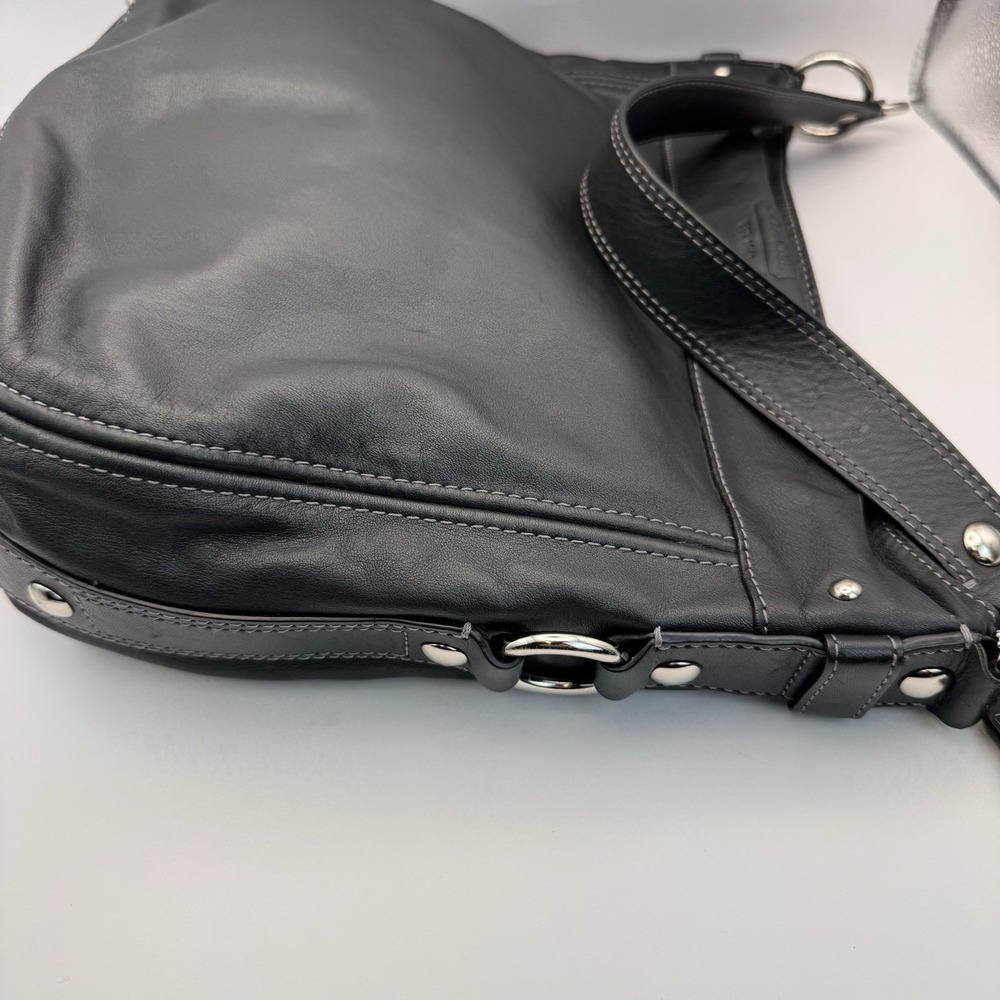 Coach Black Zoe Purse Bag Large Leather Single Strap & Silver hardware Accents - Picture 12 of 13